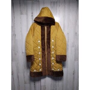 Vintage BB Shop Custom Made Embroidered Quilted Coat Faux Fur Women's Large 80s